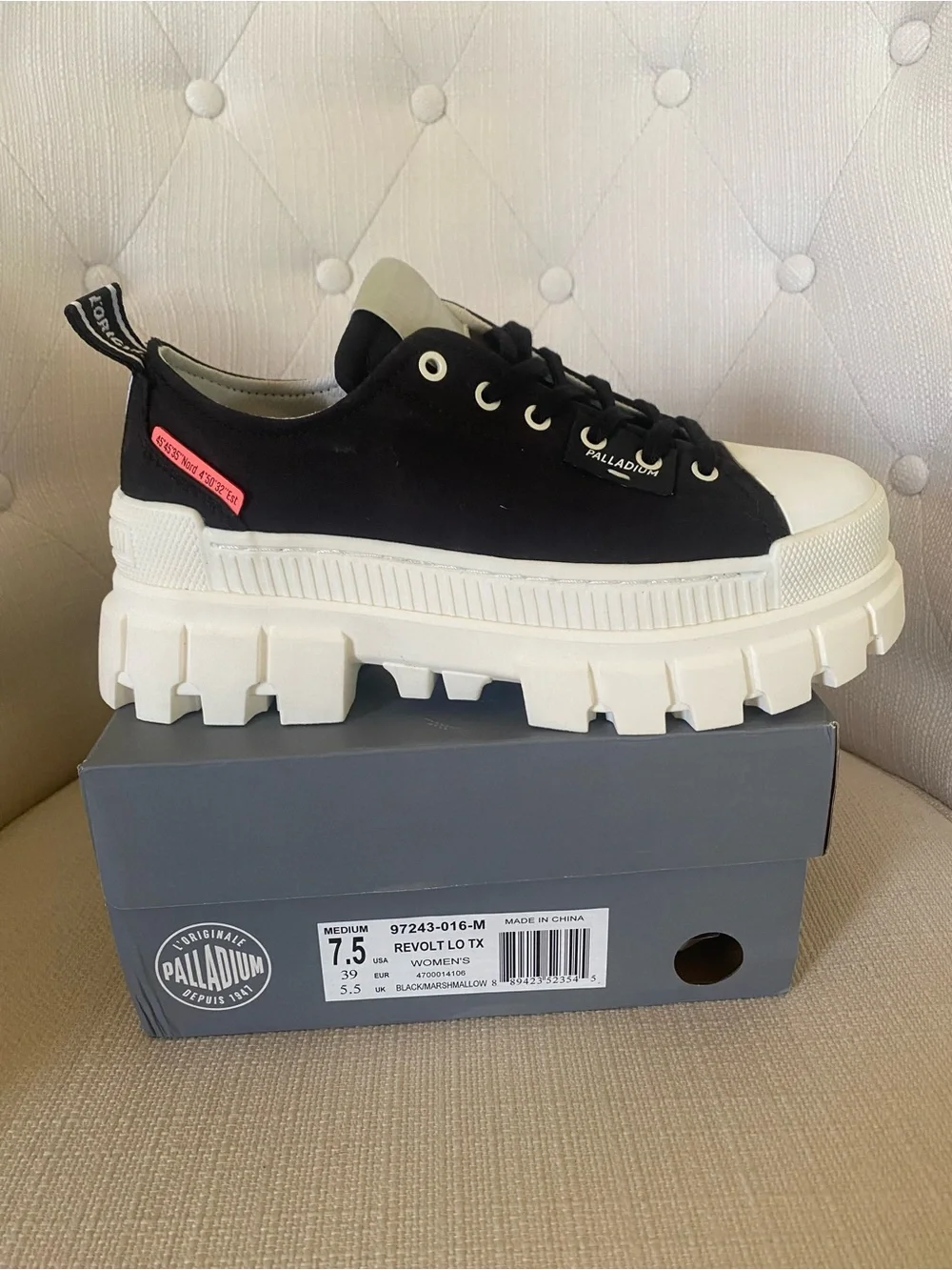 Palladium Revolt Lo TX in Black and Marshmallow